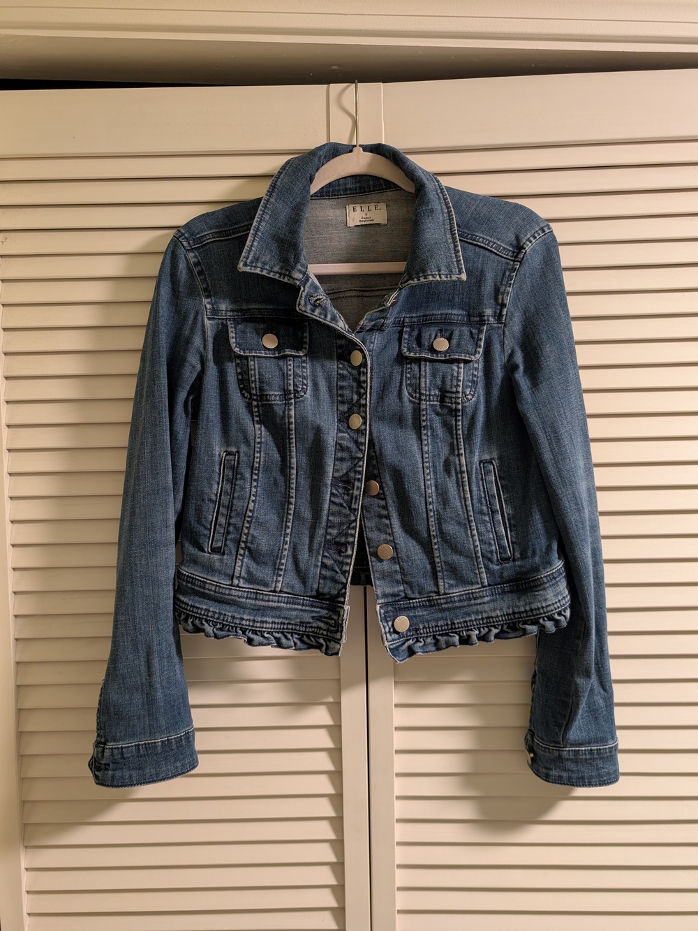 Elle Blue Denim Jacket with Ruffle Hem